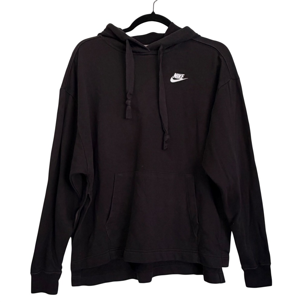 Nike Sportswear Essential Women Black Fleece Hoodie LounPullover Sz M Loungewear
